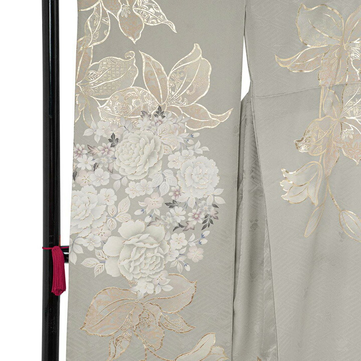 未仕立て 振袖 22点セット「SIA グレー 百合に花丸文」仮絵羽 振り袖