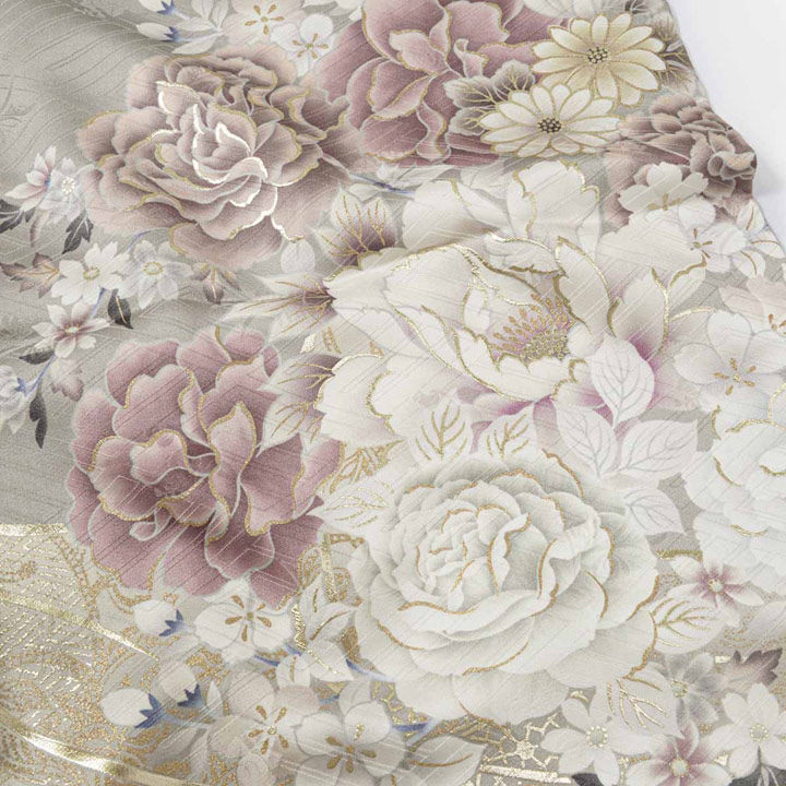 未仕立て 振袖 22点セット「SIA グレー 百合に花丸文」仮絵羽 振り袖 正絹 着物 ブランド振袖 成人式 結婚式 結納 パーティー 晴れ着 【メール便不可】