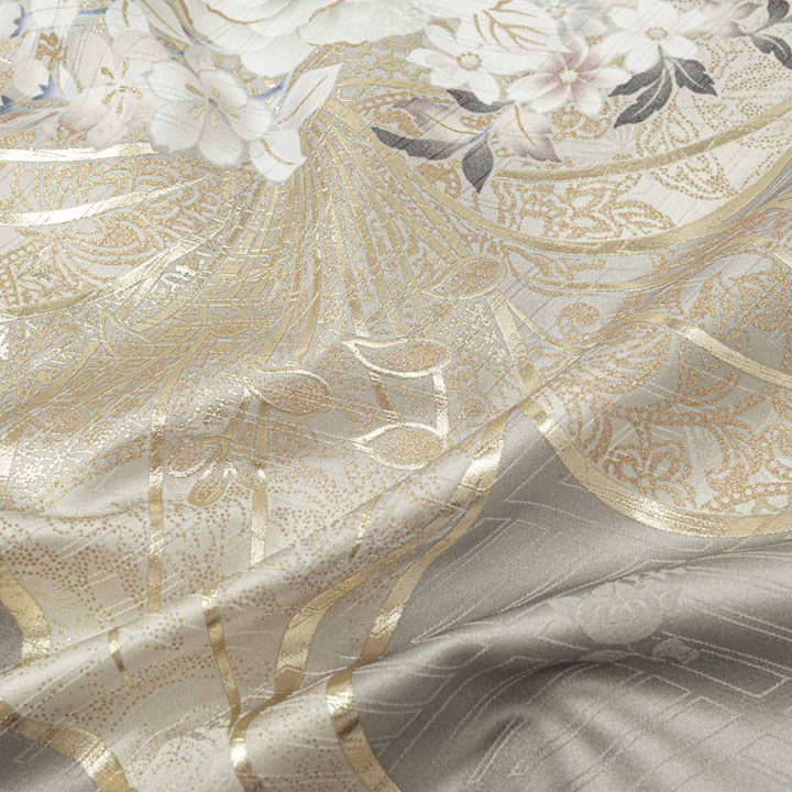 未仕立て 振袖 22点セット「SIA グレー 百合に花丸文」仮絵羽 振り袖 正絹 着物 ブランド振袖 成人式 結婚式 結納 パーティー 晴れ着 【メール便不可】