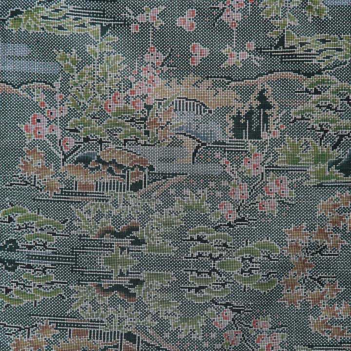 【中古品】仕立て上がり 色大島「グレー 御所解文様」小紋 正絹 紬【メール便不可】