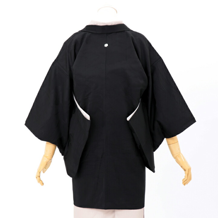 【中古品】羽織「雲取りに露芝 黒」正絹 羽織り【メール便不可】