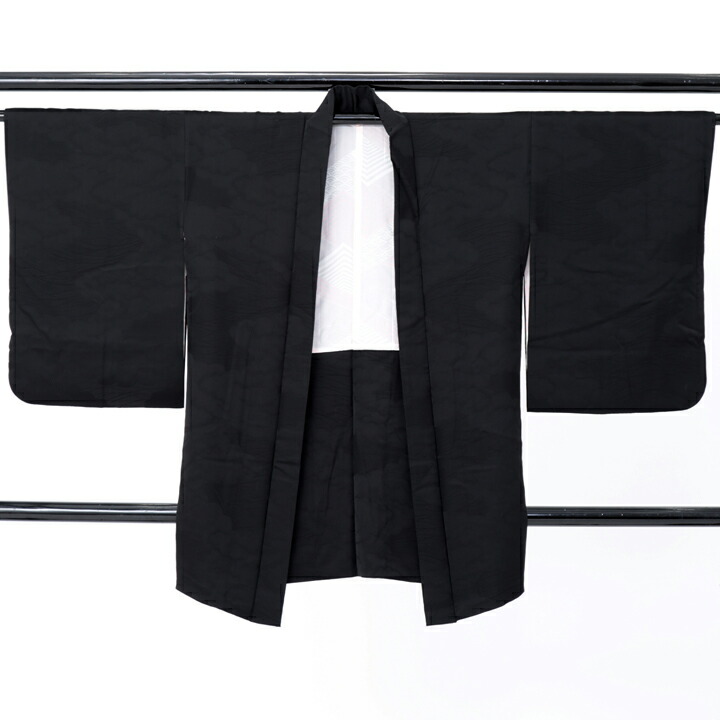 【中古品】羽織「雲取りに露芝 黒」正絹 羽織り【メール便不可】