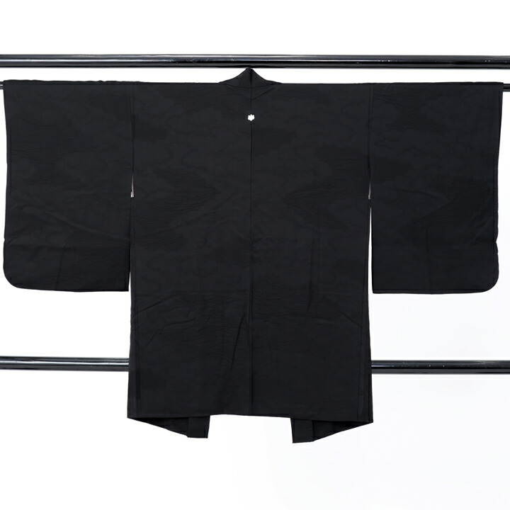 【中古品】羽織「雲取りに露芝 黒」正絹 羽織り【メール便不可】
