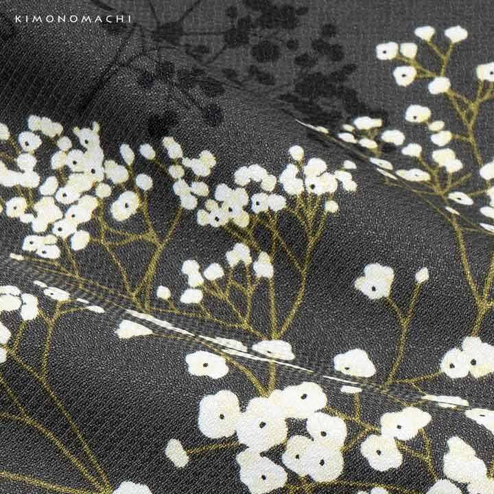 KIMONOMACHI 二尺袖着物 単品「かすみ草に青海波 墨色」KIMONOMACHI