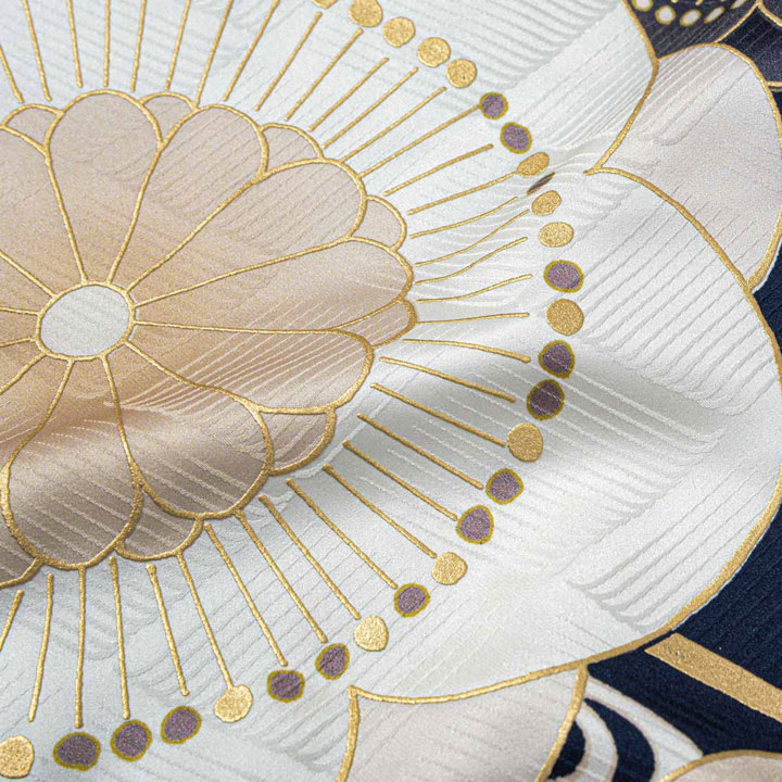 未仕立て 振袖 22点セット「Precious 紺x白 翔鶴に菊」仮絵羽