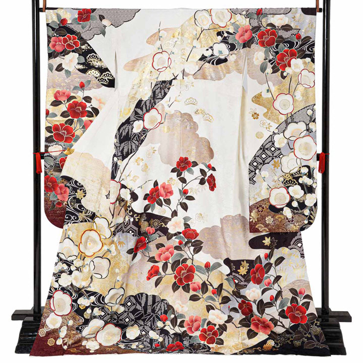 未仕立て 振袖 22点セット「SACRA 白 梅椿に霞」仮絵羽 振り袖 正絹 着物 ブランド振袖 成人式 結婚式 結納 パーティー 晴れ着 【メール便不可】