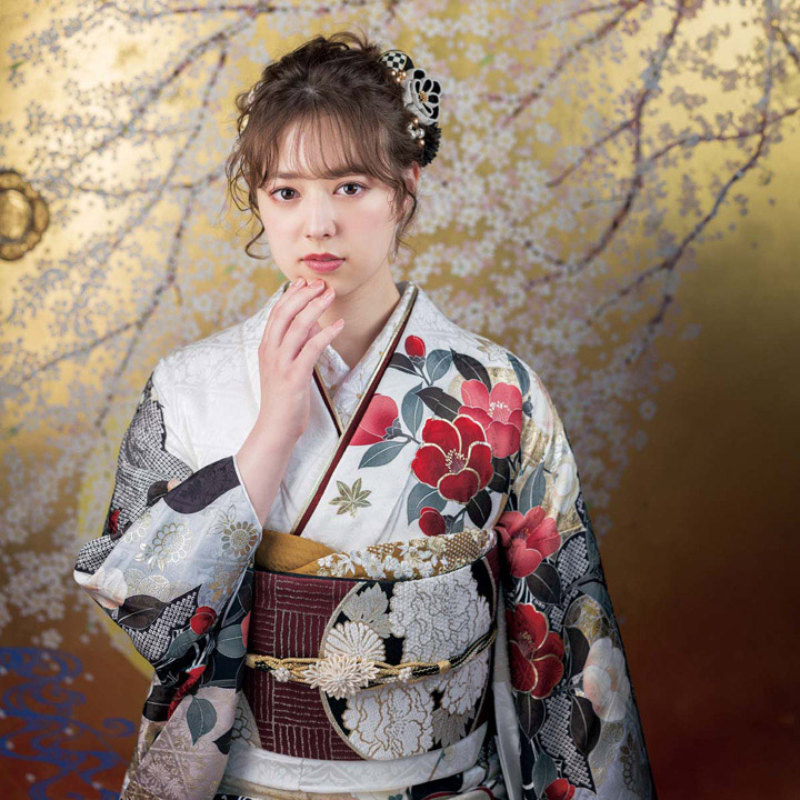 未仕立て 振袖 22点セット「SACRA 白 梅椿に霞」仮絵羽 振り袖 正絹 着物 ブランド振袖 成人式 結婚式 結納 パーティー 晴れ着 【メール便不可】