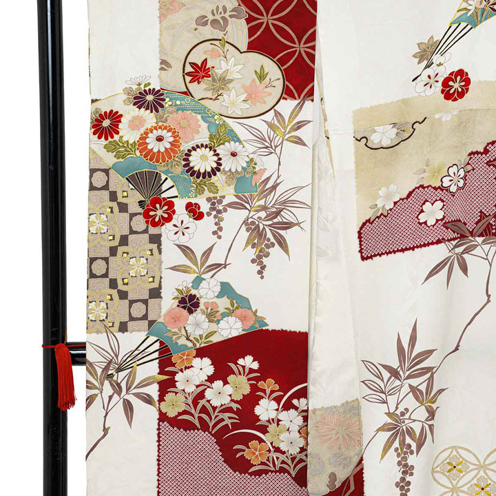 未仕立て 振袖 22点セット「Coffret 白 扇面市松模様」仮絵羽 振り袖