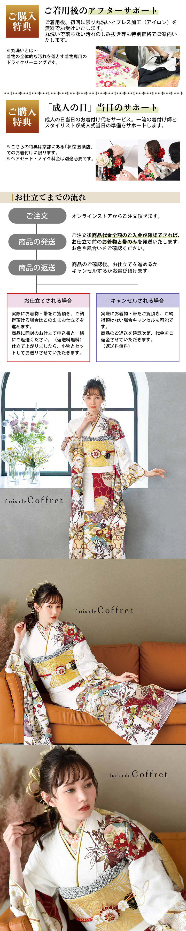 未仕立て 振袖 22点セット「Coffret 白 扇面市松模様」仮絵羽 振り袖 