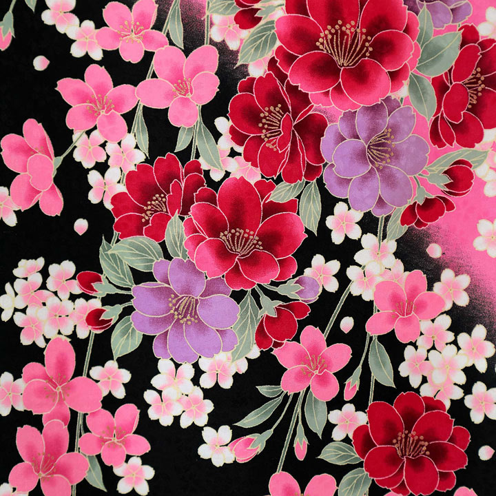 【中古品】仕立て上がり 振袖「夜桜　黒　ピンク」貸衣装処分 レンタル処分品 成人式【メール便不可】
