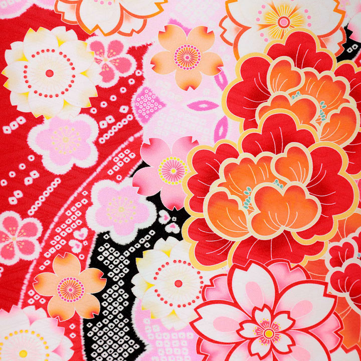 【中古品】仕立て上がり 振袖「流水に桜牡丹　赤」貸衣装処分 レンタル処分品 成人式【メール便不可】