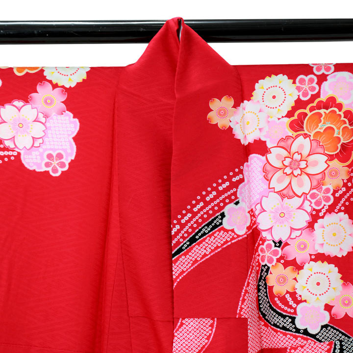 【中古品】仕立て上がり 振袖「流水に桜牡丹　赤」貸衣装処分 レンタル処分品 成人式【メール便不可】