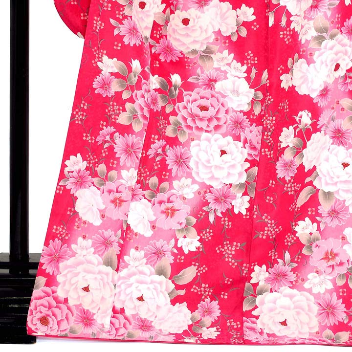 (中古品)仕立て上がり 振袖「花々 ローズピンク」貸衣装処分 レンタル処分品 成人式(メール便不可)_1