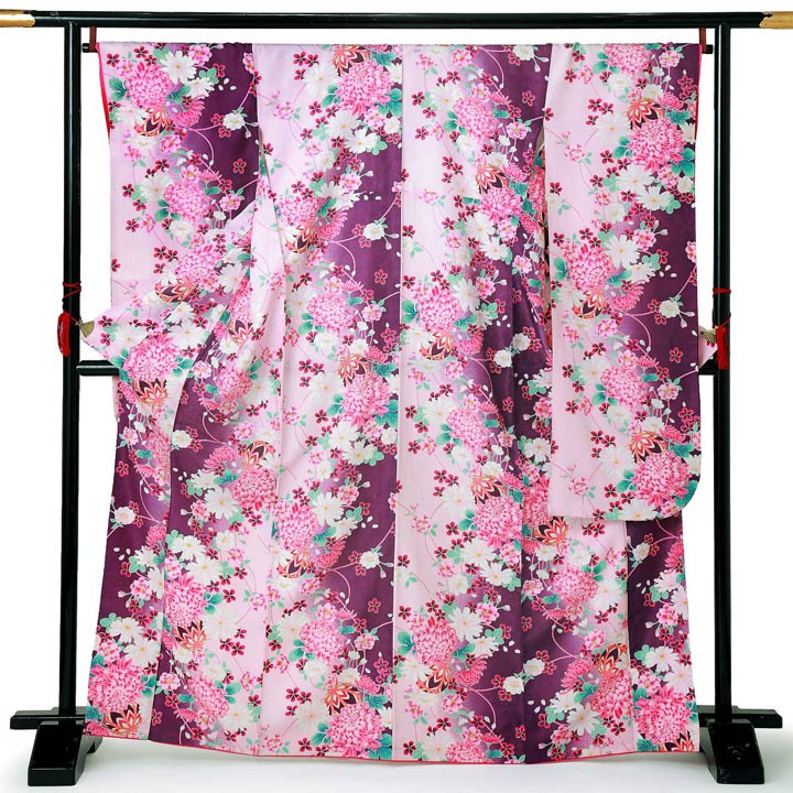 (中古品)仕立て上がり 振袖「手毬に桜と菊 ピンク」貸衣装処分 レンタル処分品 成人式(メール便不可)ss2512fml20