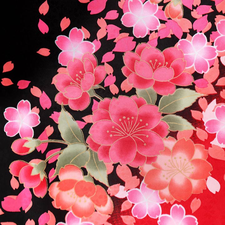 【中古品】仕立て上がり 振袖「小桜地模様　桜吹雪　黒　赤」貸衣装処分 レンタル処分品 成人式【メール便不可】
