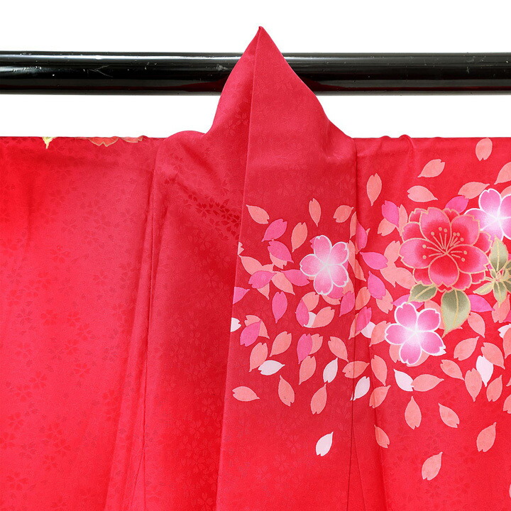 【中古品】仕立て上がり 振袖「小桜地模様　桜吹雪　黒　赤」貸衣装処分 レンタル処分品 成人式【メール便不可】