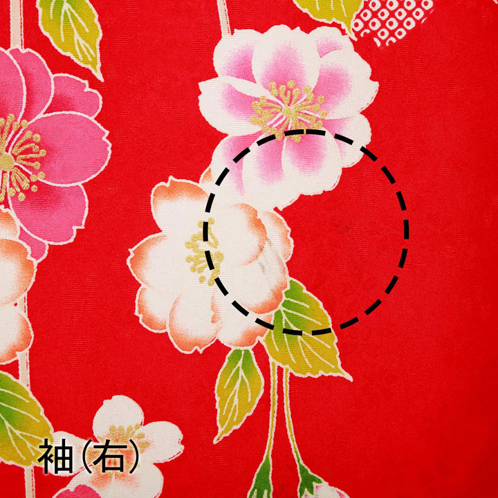 中古品)仕立て上がり 振袖「御所車に桜 赤」貸衣装処分 レンタル処分品 