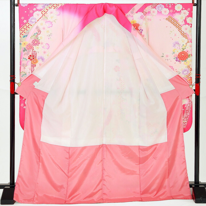 販売 仕立て上がり 振袖「束ね熨斗 牡丹 菊 桜 桜色 ピンクぼかし」貸