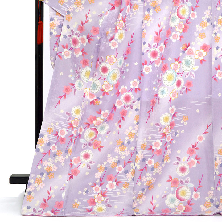 振袖 USED正絹仕立て上がり　チョコレート しだれ桜 季節の花々L寸 Aランク★ 振袖 USED正絹仕立て上がり チョコレート しだれ桜 季節の花々L寸 A
