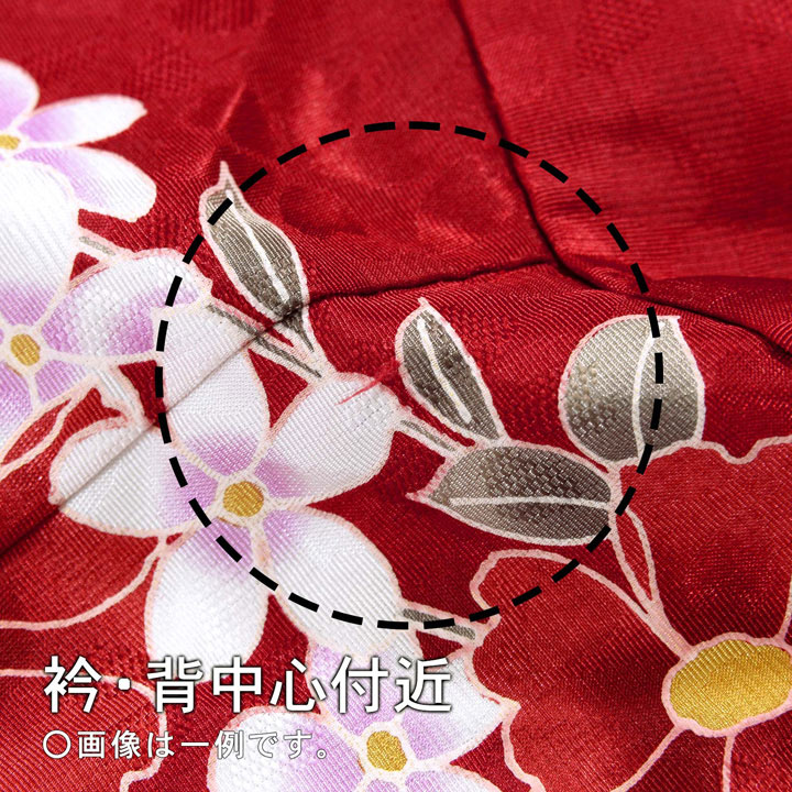 中古品)仕立て上がり 振袖「桃の花 臙脂色」貸衣装処分 レンタル処分品
