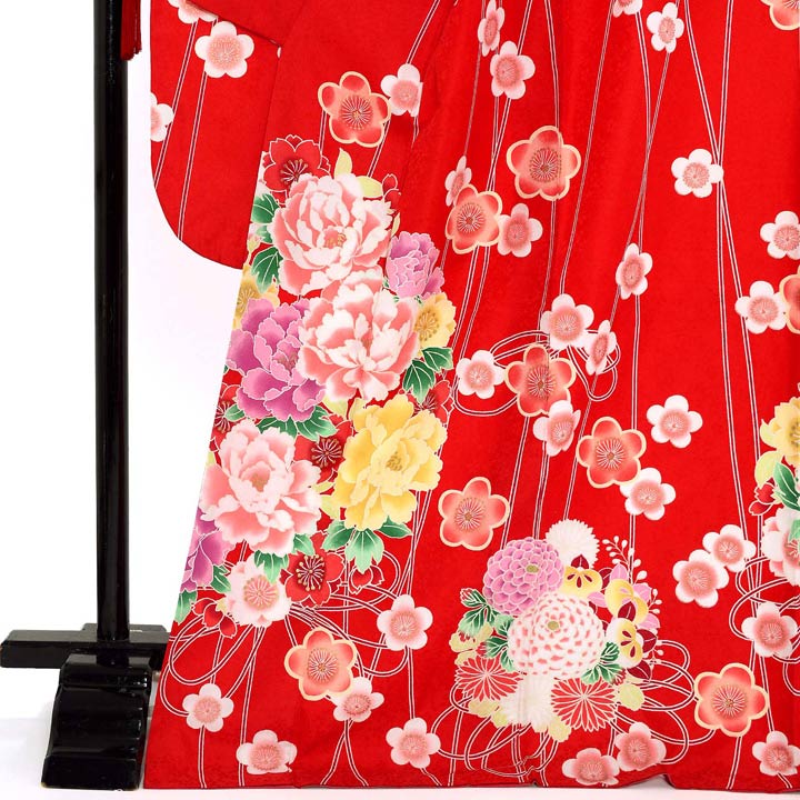 (中古品)仕立て上がり 振袖「花薬玉 季節の花 緋色」貸衣装処分 レンタル処分品 成人式(メール便不可)_1