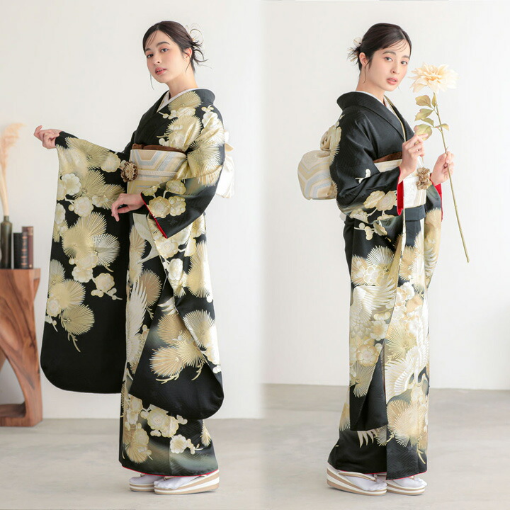 振袖　未仕立て品　金彩　黒地にゴールド かっこいい系 黒/金/ゴールド 牡丹柄 派手 人気 大人っぽい 綺麗