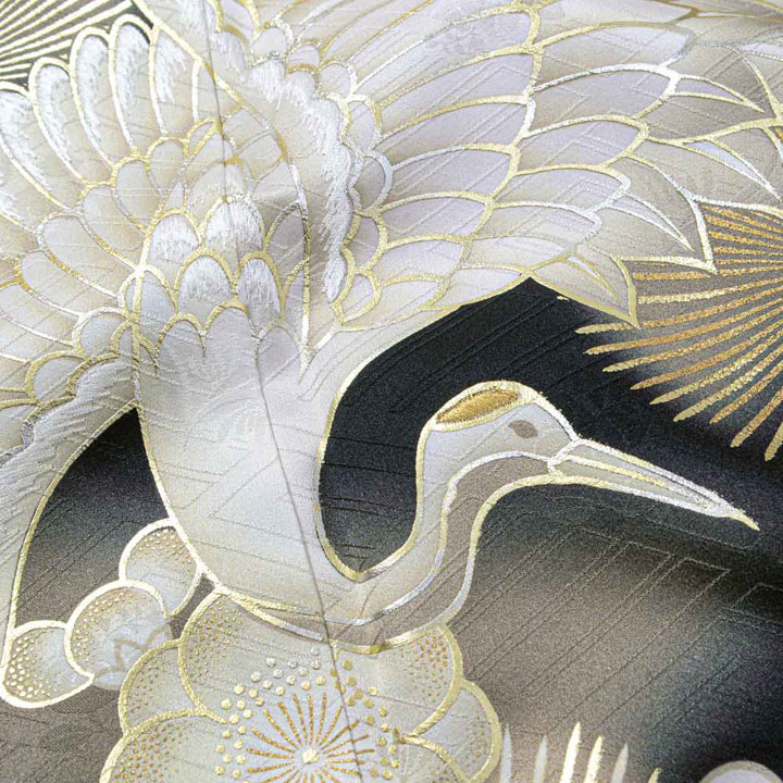 お*様 正絹 振袖 梅 市松 未仕立て品 仮絵羽 未仕立て 振袖 22点セット「黒金 鶴に松梅」仮絵羽 振り袖 正絹 着物