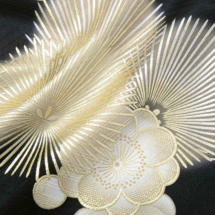 未仕立て 振袖 22点セット「黒金 鶴に松梅」仮絵羽 振り袖 正絹 着物