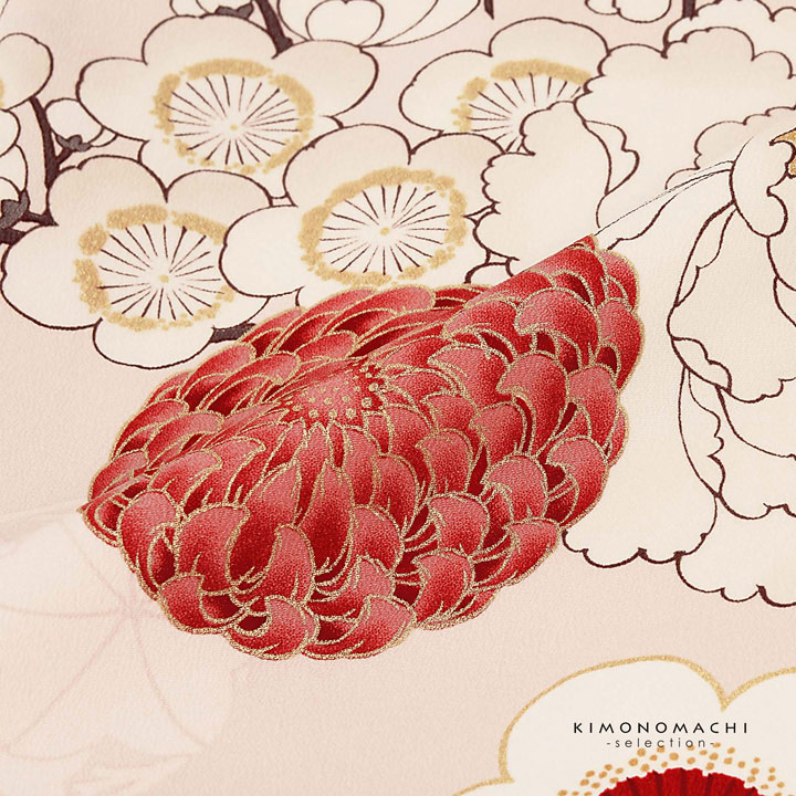 二尺袖着物 単品「薄桜色　牡丹、四季花の丸」九重 ブランド お仕立て上がり レディース 洗える着物 二尺袖 着物 袴に合わせて 卒業式 謝恩会に(メール便不可)の画像