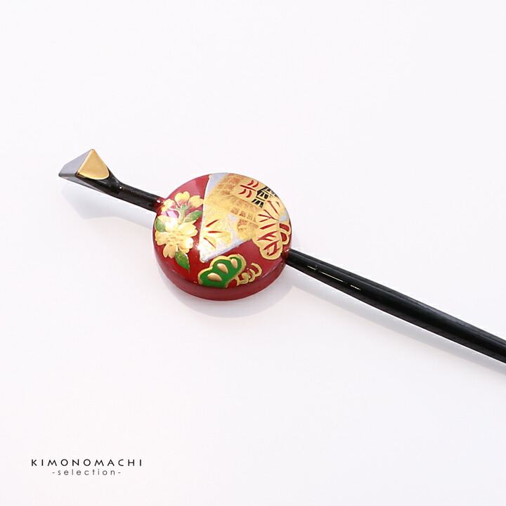 蒔絵　桜　櫛　アンティーク　かんざし 蒔絵櫛 かんざしセット「赤色、桜に御所車 N92-016-A」和装 髪飾り