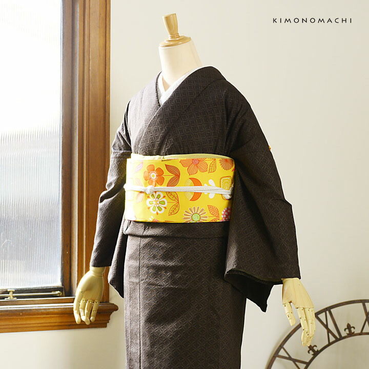 KIMONOMACHI 洗える着物 木綿着物と木綿名古屋帯の2点セット「木綿着物