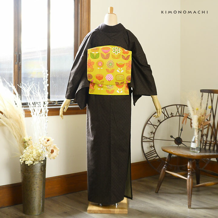KIMONOMACHI 洗える着物 木綿着物と木綿名古屋帯の2点セット「木綿着物