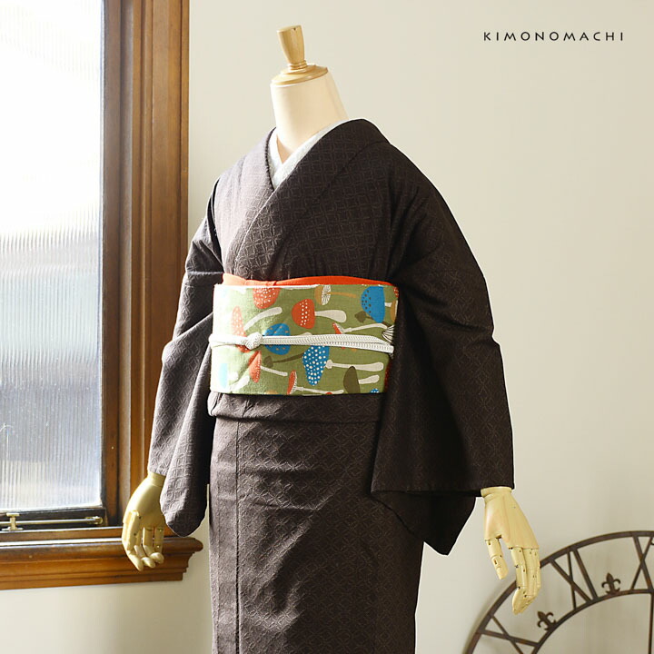 KIMONOMACHI 洗える着物 木綿着物と木綿名古屋帯の2点セット「木綿着物