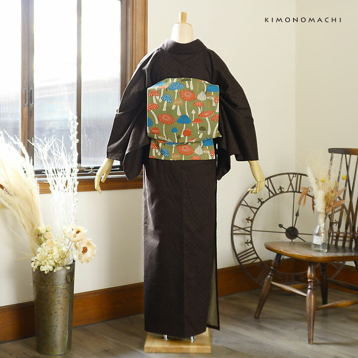 KIMONOMACHI 洗える着物 木綿着物と木綿名古屋帯の2点セット「木綿着物