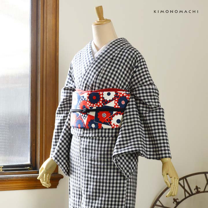 KIMONOMACHI 洗える着物 木綿着物と木綿名古屋帯の2点セット「木綿着物
