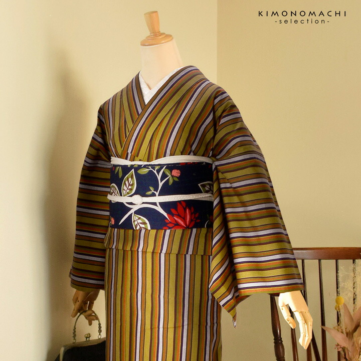 木綿着物　小紋　単衣　トールサイズ　台風の柄 着物｜木綿｜米織小紋 ギザ縞 白黒｜KAPUKI × 鷹山堂｜