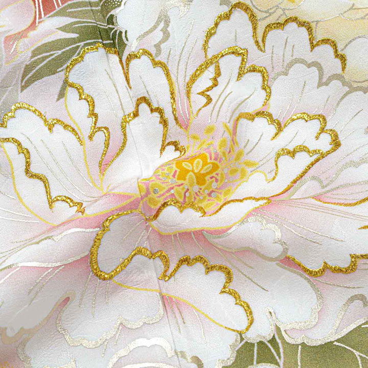 振袖　未仕立て　生地　仮絵羽　黄色　金　青　牡丹　百合 振袖 未仕立て 生地 仮絵羽 黄色 金 青 牡丹 百合