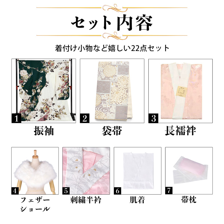 未仕立て 振袖 22点セット「Haru 深緑×白 梅に椿」仮絵羽 振り袖 正絹 着物 ブランド振袖 成人式 結婚式 結納 パーティー 晴れ着 【メール便不可】