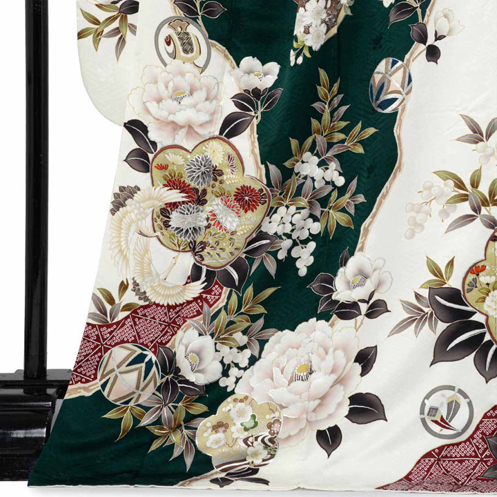 未仕立て 振袖 22点セット「Haru 深緑×白 梅に椿」仮絵羽 振り袖 正絹 着物 ブランド振袖 成人式 結婚式 結納 パーティー 晴れ着 【メール便不可】