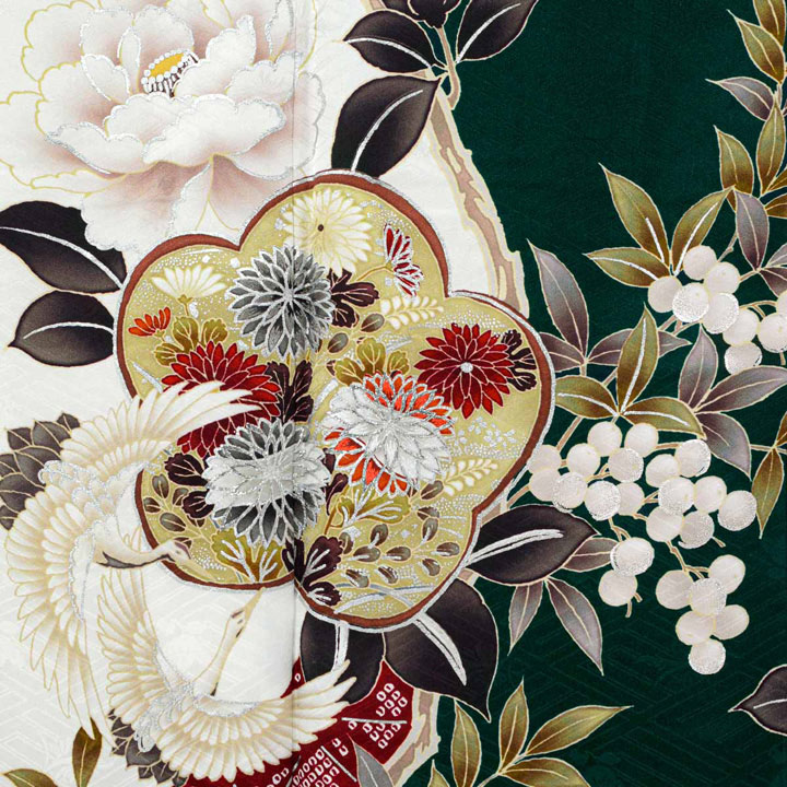 未仕立て 振袖 22点セット「Haru 深緑×白 梅に椿」仮絵羽 振り袖 正絹 着物 ブランド振袖 成人式 結婚式 結納 パーティー 晴れ着 【メール便不可】