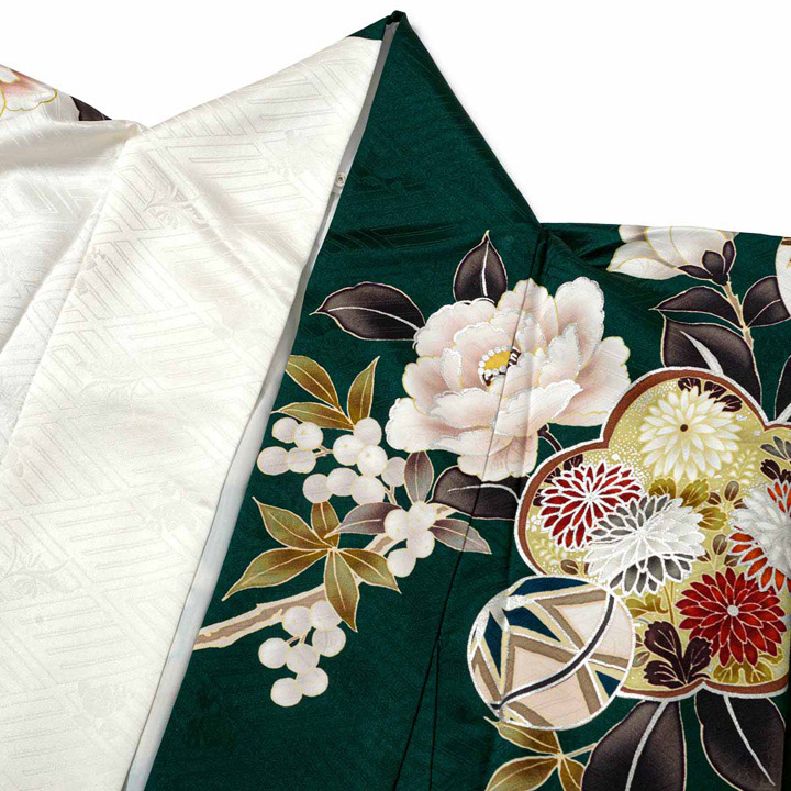 未仕立て 振袖 22点セット「Haru 深緑×白 梅に椿」仮絵羽 振り袖 正絹 着物 ブランド振袖 成人式 結婚式 結納 パーティー 晴れ着 【メール便不可】