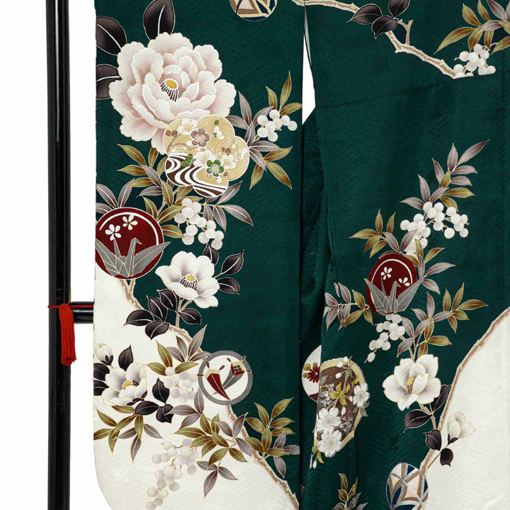 未仕立て 振袖 22点セット「Haru 深緑×白 梅に椿」仮絵羽 振り袖 正絹 着物 ブランド振袖 成人式 結婚式 結納 パーティー 晴れ着 【メール便不可】