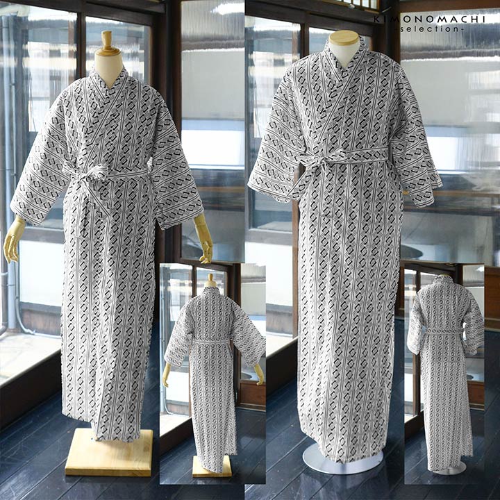旅館浴衣 浴衣 寝巻き 2点セット(浴衣+共布帯)「子持ち角繋ぎ・変わり吉原繋ぎ・釘抜に輪繋ぎ 全3柄」S/M/L/LL サイズ 男女兼用 寝間着 寝巻 男性 女性 メンズ レディース 介護 パジャマ 温泉浴衣 入院着 ペアルック ユニセックス【メール便不可】