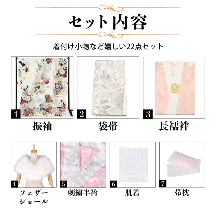 未仕立て 振袖 22点セット「FURURU 白 洋花のリース」仮絵羽 振り袖 正絹 着物 ブランド振袖 成人式 結婚式 結納 パーティー 晴れ着 【メール便不可】