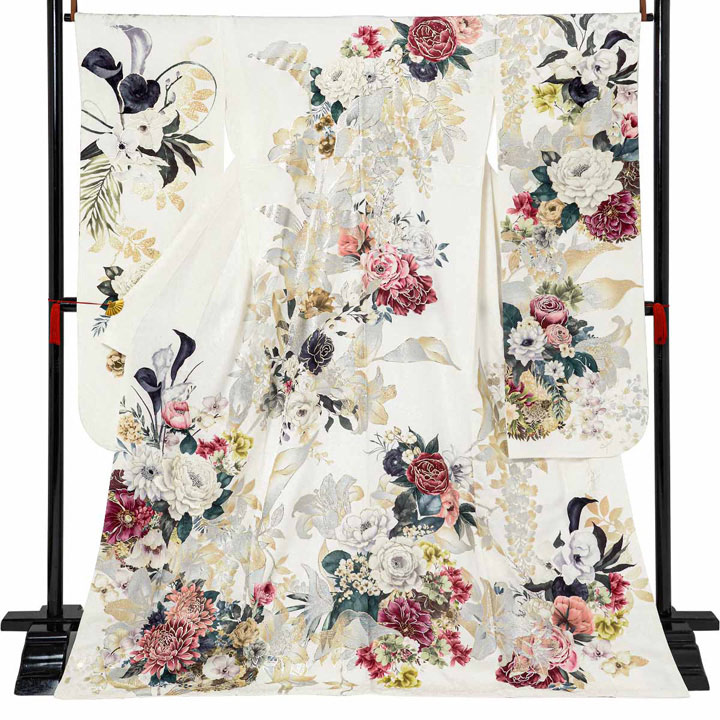 未仕立て 振袖 22点セット「FURURU 白 洋花のリース」仮絵羽 振り袖 正絹 着物 ブランド振袖 成人式 結婚式 結納 パーティー 晴れ着 【メール便不可】