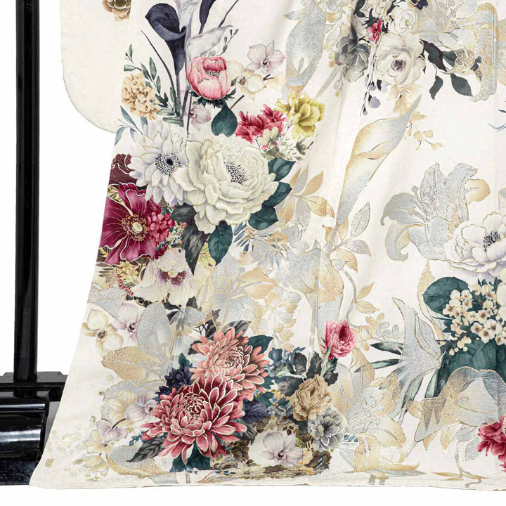 未仕立て 振袖 22点セット「FURURU 白 洋花のリース」仮絵羽 振り袖 正絹 着物 ブランド振袖 成人式 結婚式 結納 パーティー 晴れ着 【メール便不可】