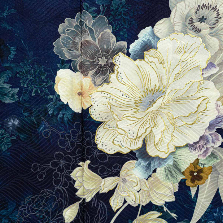 未仕立て 振袖 22点セット「OLD&NEW 振袖仮絵羽 OLD&NEW 牡丹ブーケ/紺」仮絵羽 振り袖 正絹 着物 ブランド振袖 成人式 結婚式 結納 パーティー 晴れ着 【メール便不可】