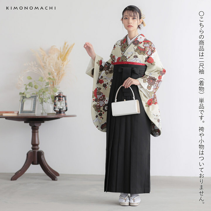 KIMONOMACHI 二尺袖着物 単品「かすみ草に青海波・鶴と花紋に紗綾形