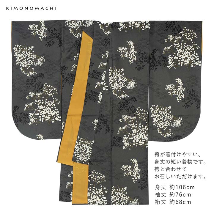 袴 セット 卒業式 女性 4点セット「二尺袖：かすみ草に青海波 墨色＋袴