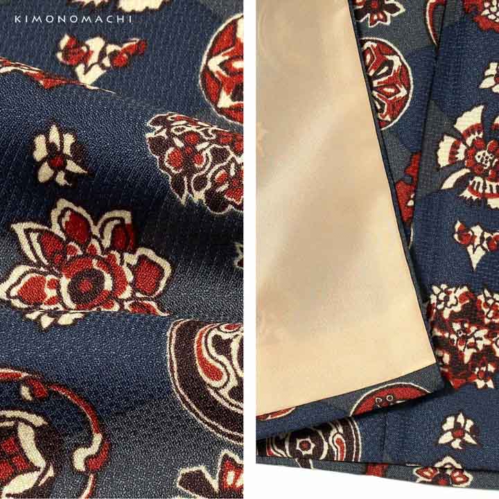 袴 セット 卒業式 女性 4点セット「二尺袖：丸花更紗に菱 紺鼠色＋袴